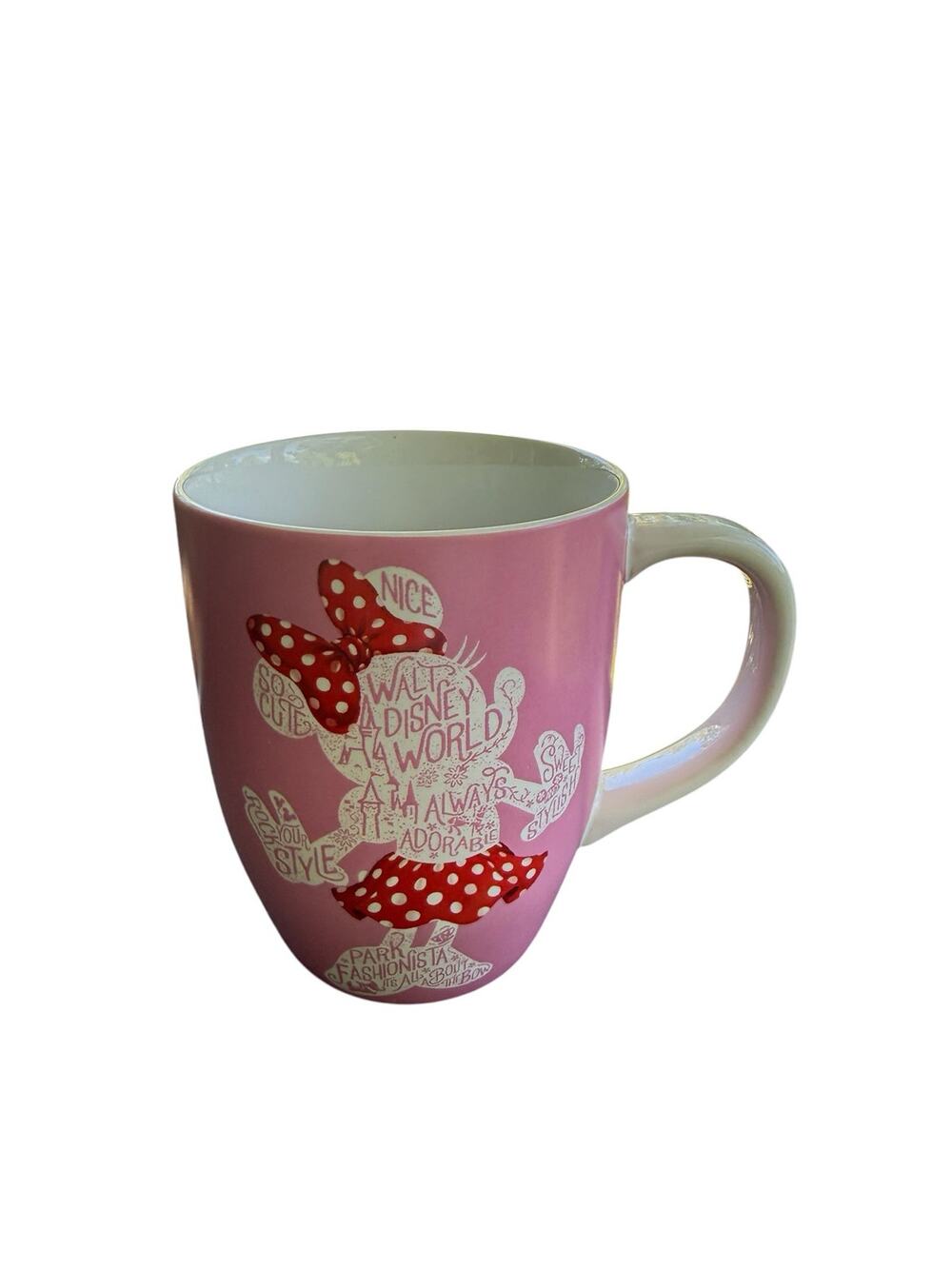 Disney Parks Minnie Mouse Pink Ceramic Coffee Mug Walt Disney World Polka Dot